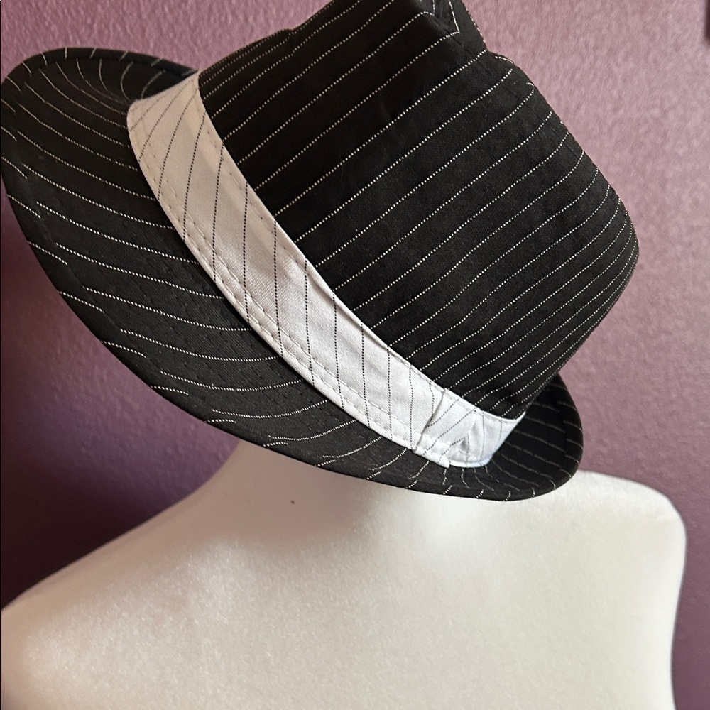 Black and White Pinstripe Fedora Hat